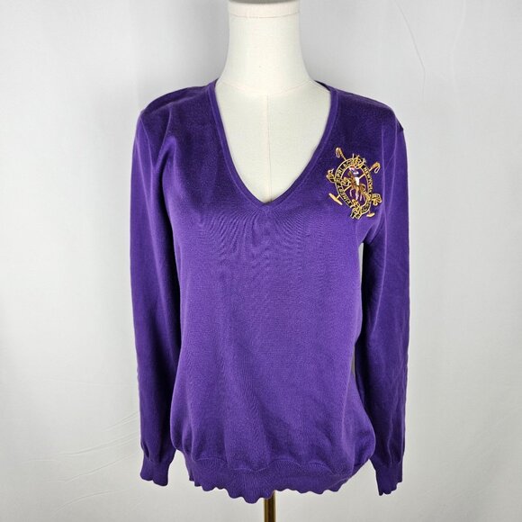 Ralph Lauren Sport Purple Sweater Large Embroidered Logo, Italian Pima Cotton - Picture 3 of 10